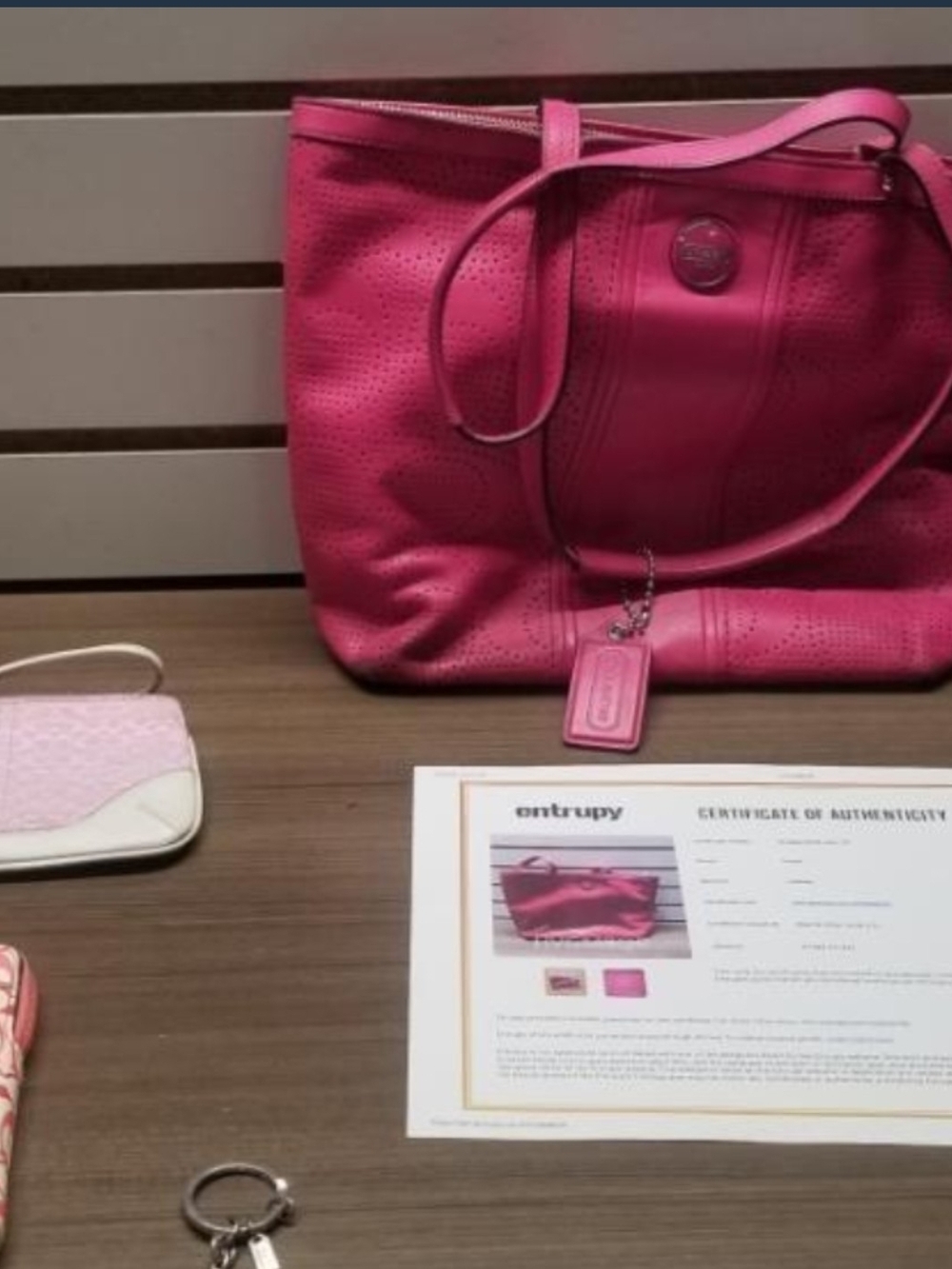 Coach Bundle Pink Perforated Leather Tote Bag 2 Pink Wristlets & Star Bag Charm